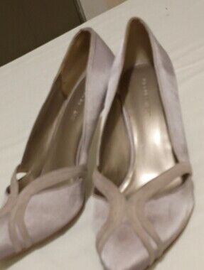 Suede Peep-Toe Heels in Light Taupe